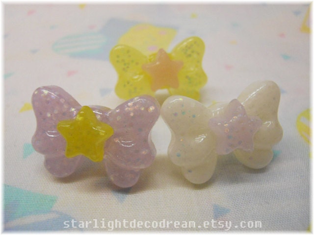 CHOOSE ONE Heavenly Star Glitter Ribbon Resin Ring for Fairy Kei Pastel or Kawaii Decora Fashion