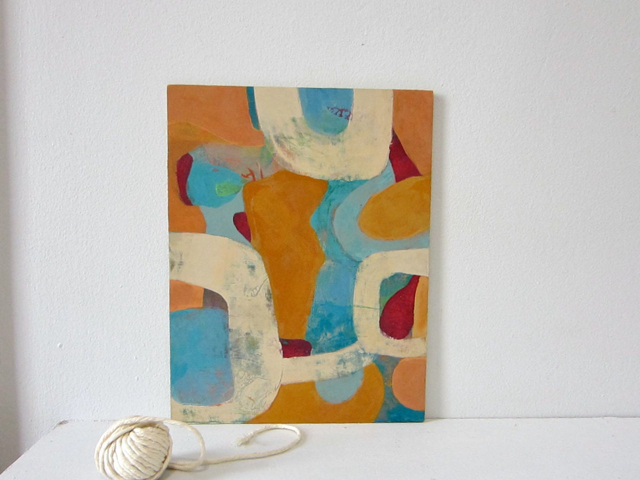 Abstract - Blue, Ivory, Ochre and Cranberry