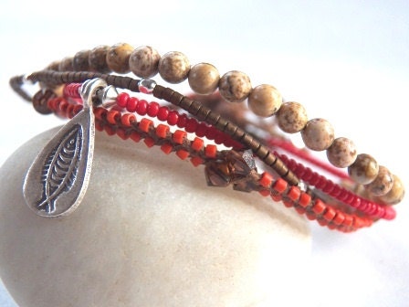 Beaded Bracelet with Beaded Loop Clasp and River Rock Button