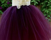 Flower girl dress Eggplant ,Plum ivory tutu dress, baby tutu dress, toddler tutu dress, wedding, birthday, Newborn, 2t,3t,4t,5t