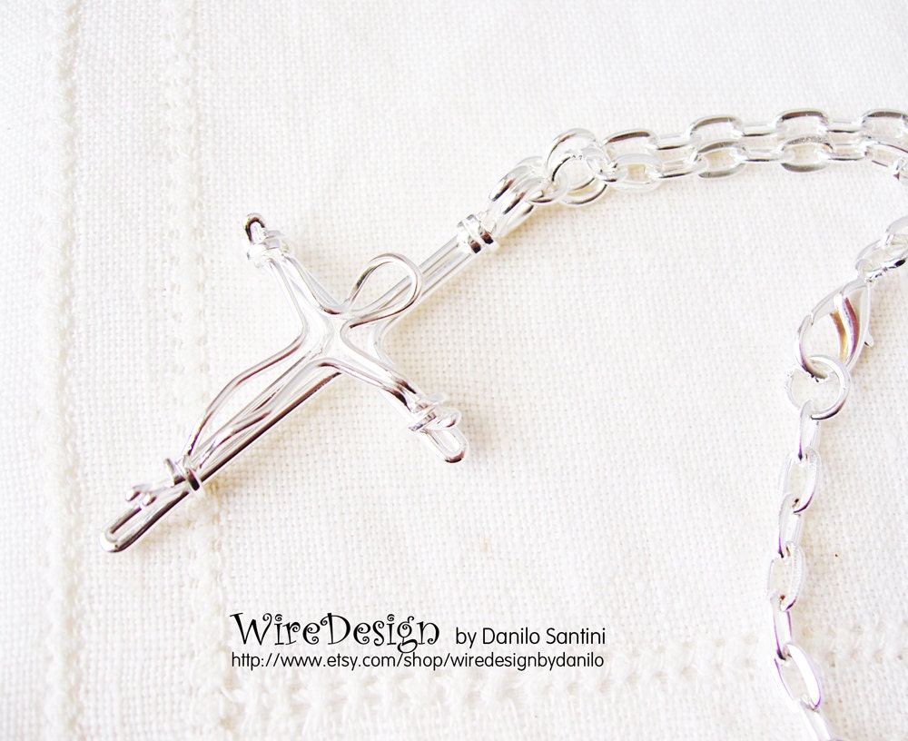 Silver Wire Cross Necklace - Handmade