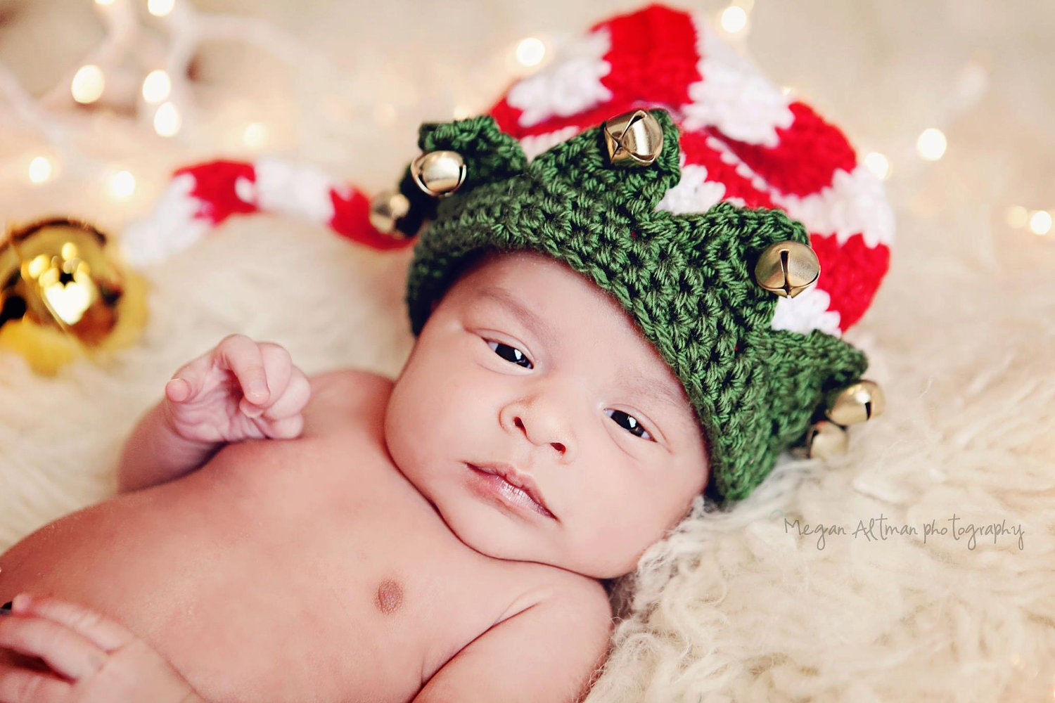 Jingle Elf Long Tail Hat - newborn to 12months sizes
