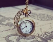 Amber Feather Pocket Watch Necklace