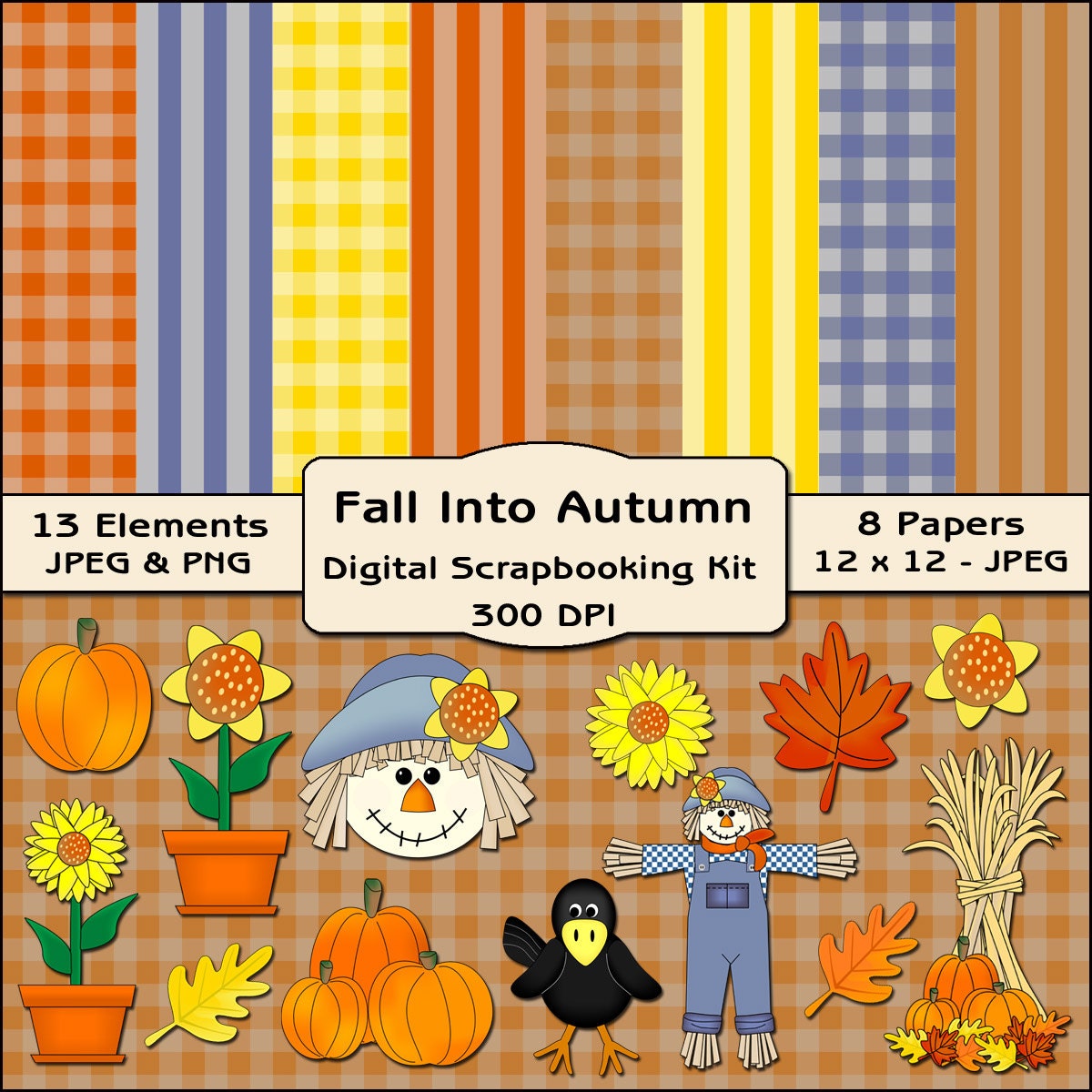 Fall Into Autumn - Halloween Digital Scrapbooking Kit - Fall Background Papers & Elements / Clipart