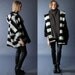Reversible Coat winter coat hooded coat black white stripped white coat wool long sleeves with pockets XS,S,M,L 60% WOOL  (FM181)