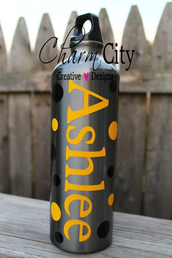 Personalized Water Bottle Pittsburgh Steelers Colors Gifts, cheerleading, sports fans birthday etc