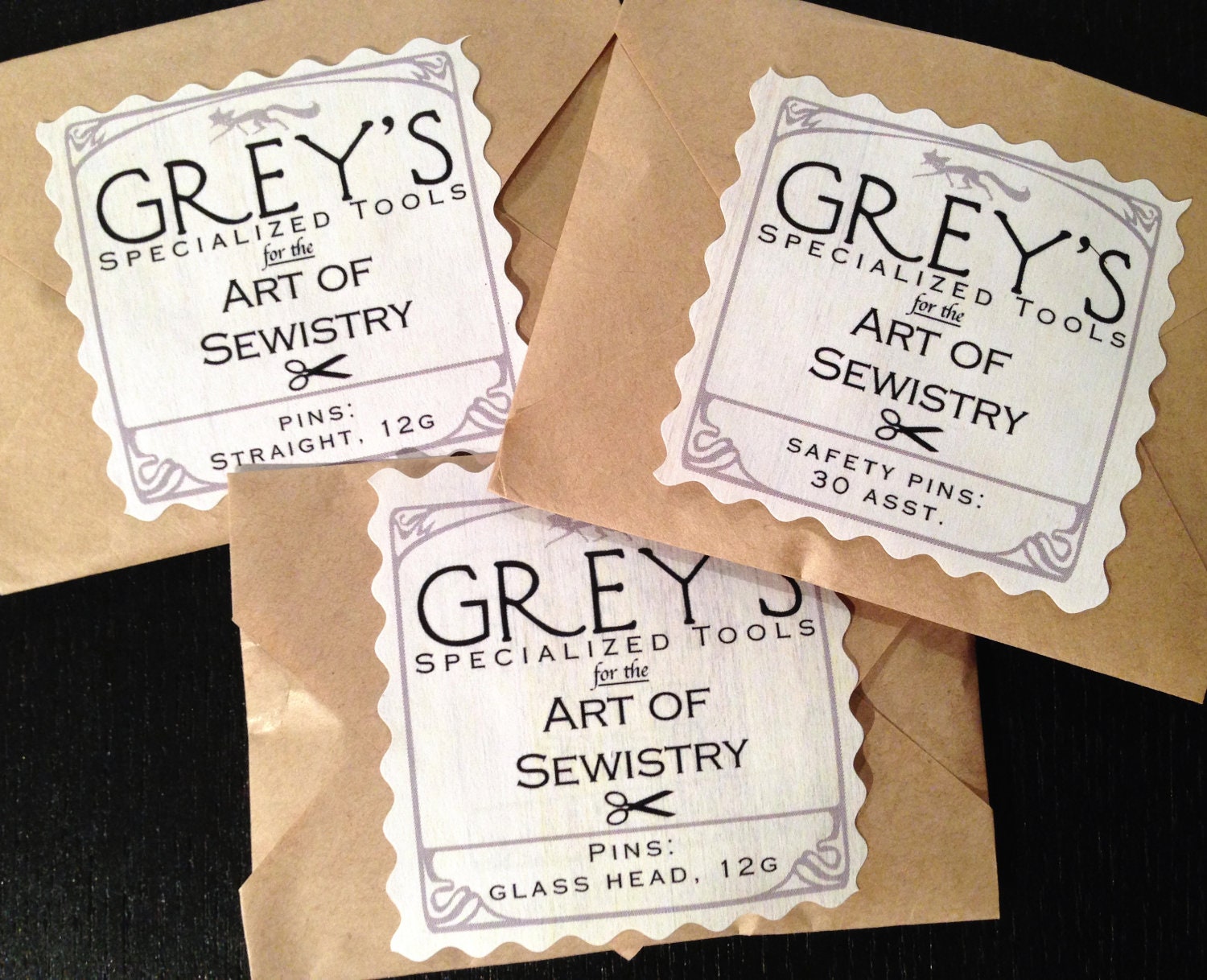 Three Pin Packets: glass-head, straight, safety 