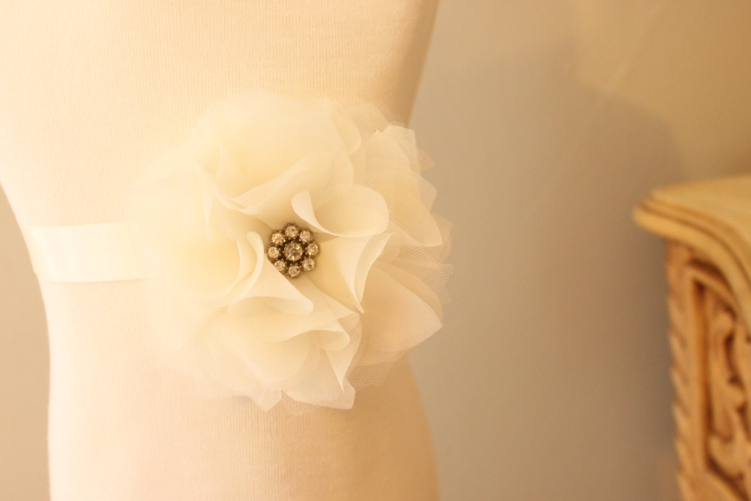 Romantic Ivory Flower Sash