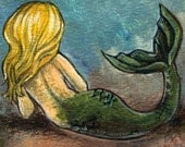 Blonde Mermaid Art Print, 8x10 Wall Art, Fantasy Artwork, Lying Mermaid, Underwater Picture, Yellow Hair