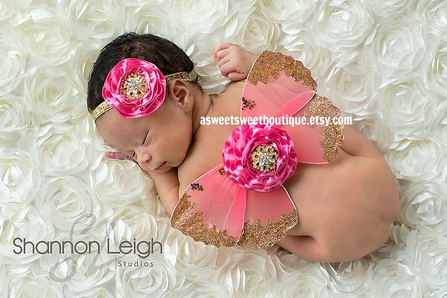 Baby Butterfly Wings Sweet Golden Azalea Sparkle Wings And Headband Set From The Sweet Fairy Fancy Collection Beautiful Newborn Photo Prop
