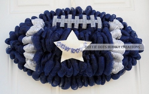 Dallas Cowboys Deco Mesh Football Shaped Wreath (New Item)