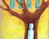 Science Fiction, Girl with Tree Art, Illustration, 8x8 Print by Alicia VanNoy Call
