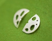 Lotus Root silver earrings - Vegetable jewelry - Japanese renkon - Asymmetrical earrings