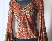 Vintage 1960s Hippie BLOUSE TOP w/ flared cuffs Steampunk Boho SIZE Large by French Kiss