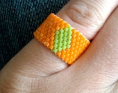 Bead Ring Orange and Green Diamond