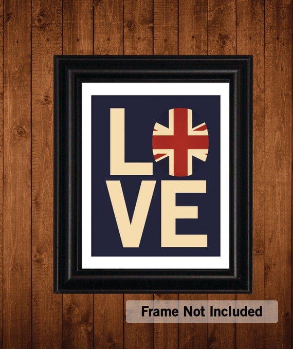 British Flag, I LOVE my BRITISH Roots, Union Jack Flag, Typography 8 x 10 Print