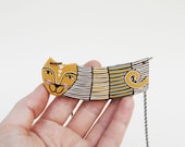 Yellow Cat Striped Geometric Necklace Animal Necklace Woodland Necklace Jewelry Wearable Art