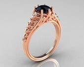 Classic French 18K Rose Gold 1.0 Carat Black Diamond Lace Ring R175-18KRGDBD