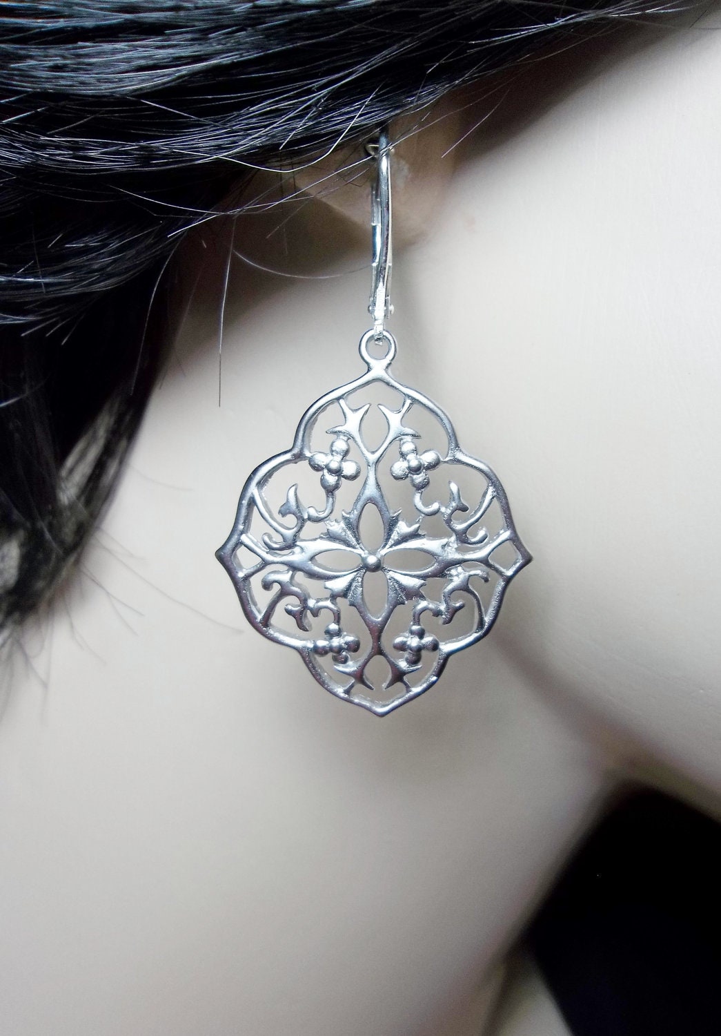 Large silver earrings - Sterling Silver - leverback ear wires - Filigrees - gift -