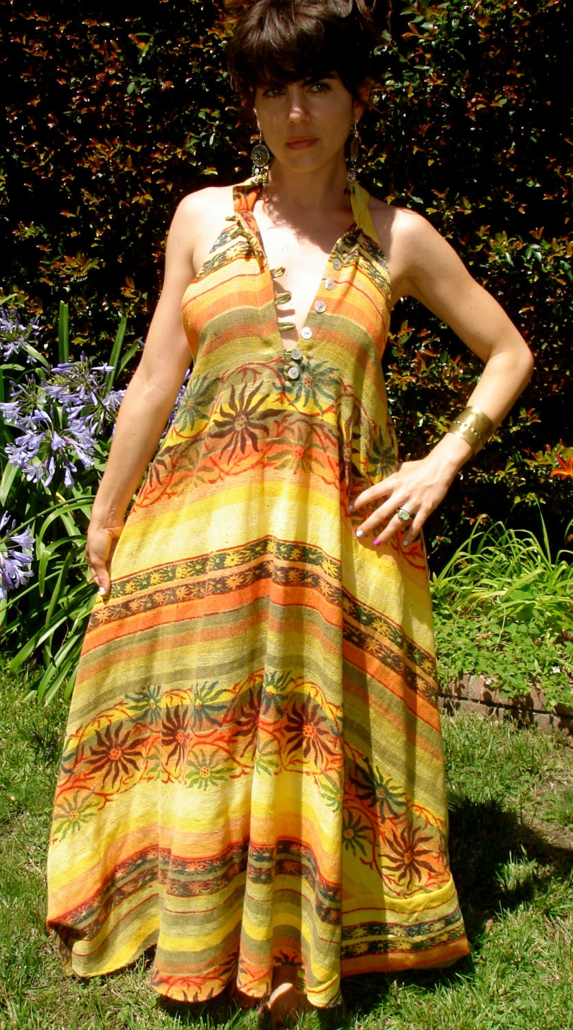 Malibu Sunshine Dreamin One of a Kind Vintage Indian Cotton Handmade Kaftan
