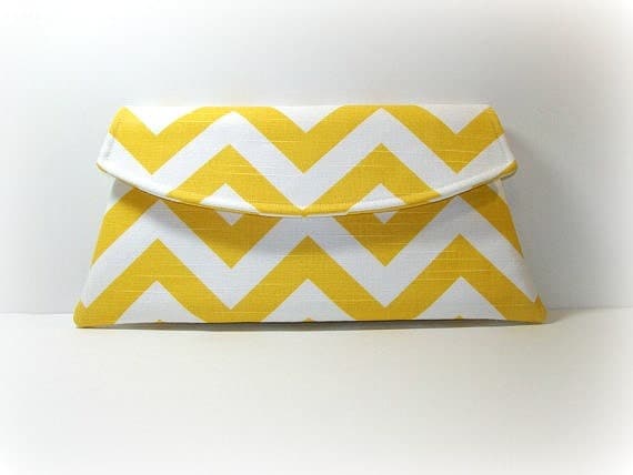 Yellow Clutch - Yellow and White Chevron Clutch - Classic Angled Clutch