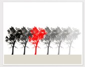 Print Black White and Red Trees 8x10 trendy home decor gift for him - Living room wall decor