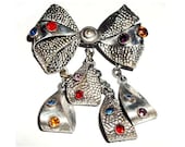 Antique Brooch Repoussé Bow With Paste Rhinestones