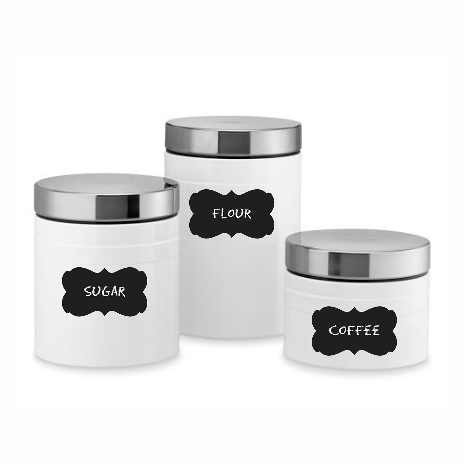 Canister Labels Front Page - Scroll Frame Black & White - Fancy Scroll Labels - Chalkboard Stickers