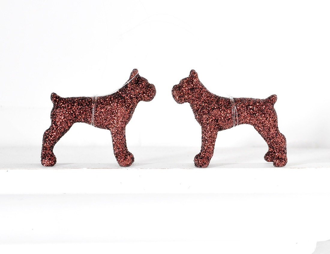 Boxer Dog Home Decor Ornaments. Animal Lover Gift Set of 2 Party Favors or Decoration in Brown Glitter or Wedding Favors