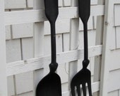 Vtg Oversize Spoon and Fork Black Cast Metal Indoor Outdoor Decor