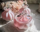Fenton Vanity Set 3 piece dresser set silvercrest pink peach blow fenton powder  perfume bottles