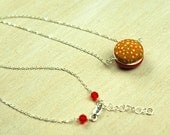 Vintage Kimono Necklace, Sterling Silver, Orange, Dot pattern