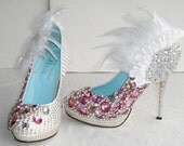 Crystal feather bridal shoes, party shoes