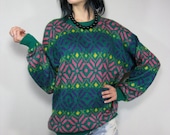 vintage UNITED COLORS of BENETTON neon intarsia snowflake sweater, oversized, large