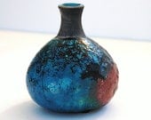 Turquoise and Terracotta Glazed Raku Fired Vase