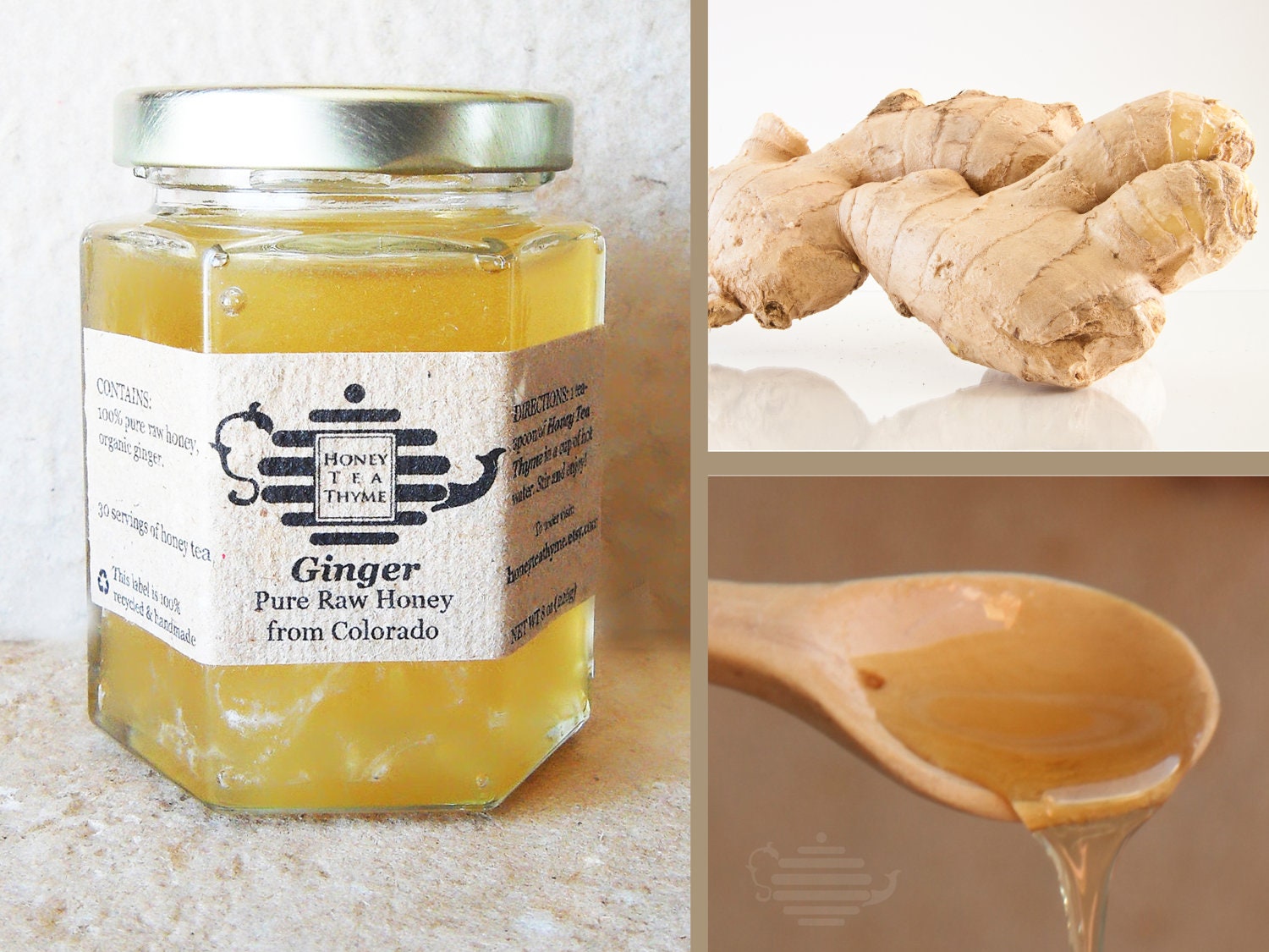Organic Ginger, New Flavor, Raw Honey from Colorado with Organic Ginger. Warm soothing tea. Instant herbal tea.