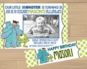 Custom Made Monsters Inc Invitation & Water Bottle Label