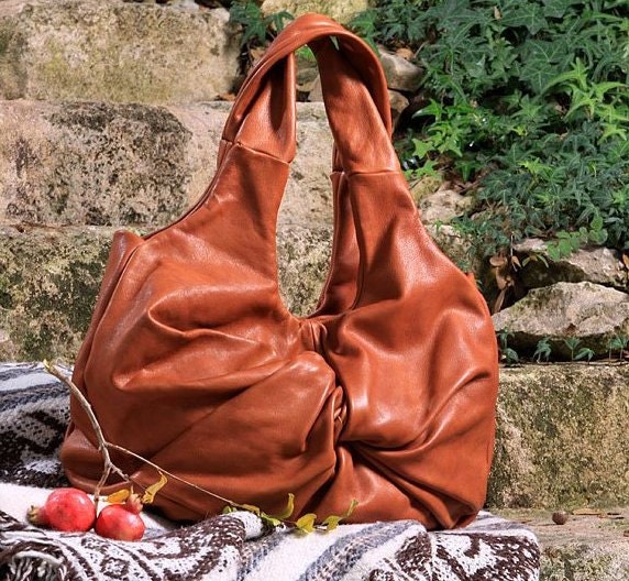 Tan Leather Hobo Satchel Tote / extra large in soft nappa leather / Made to order
