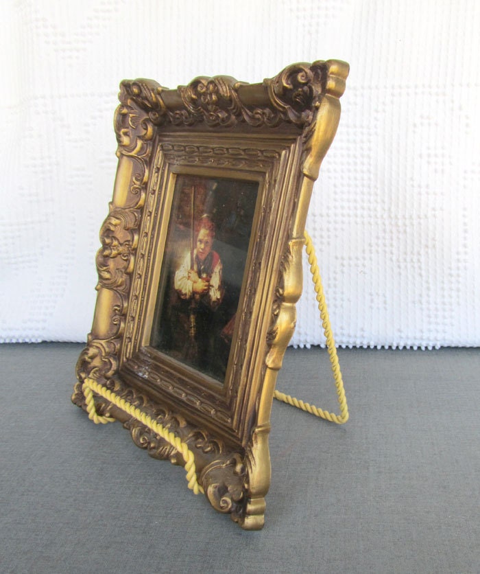 Yellow Picture Frame Easel Stand Holder.... Shabby Chic Yellow Wedding Table Decor Upcycled Metal Picture Stand----- Frame NOT included
