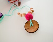 Nursing Necklace/Teething Necklace with coconut button-Mexican Pink Mint-Choose your color