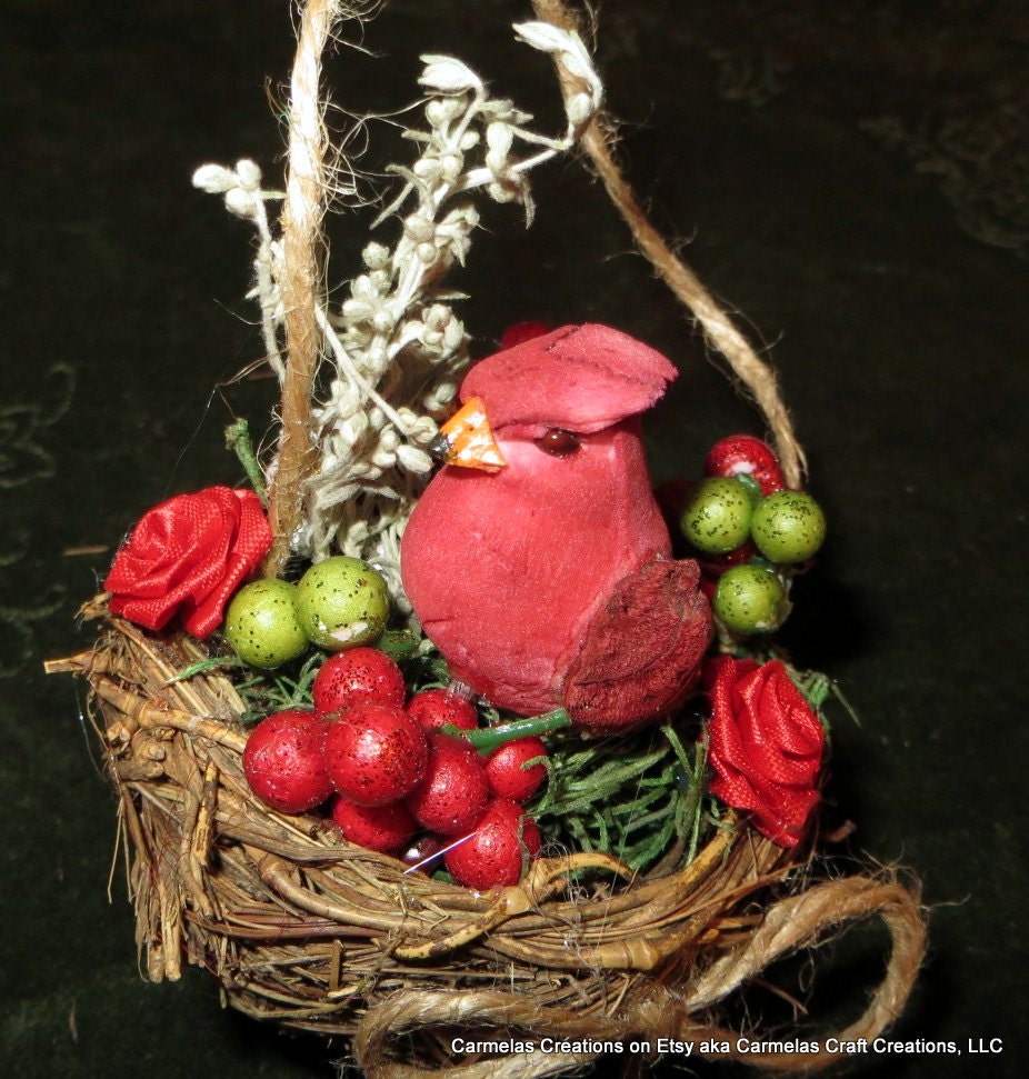 Nesting Red Cardinal  - 2 ornaments