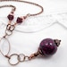 Copper Lariat Necklace Handmade Beaded Jewelry Upcycled Victorian Bohemian Boho Purple Pink Floral Clay Bead Necklace