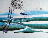 Original Painting on Silk - WIND - Cold batik. Free shipping. MADE TO OrDeR Japanese landscape