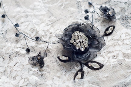 FABRIC FLOWER NECKLACE Handmade Organza Flower Necklace with Antique Jewelry Centers