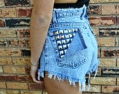 Vintage Back Pocket Studded High Waisted Denim Shorts Made to Order