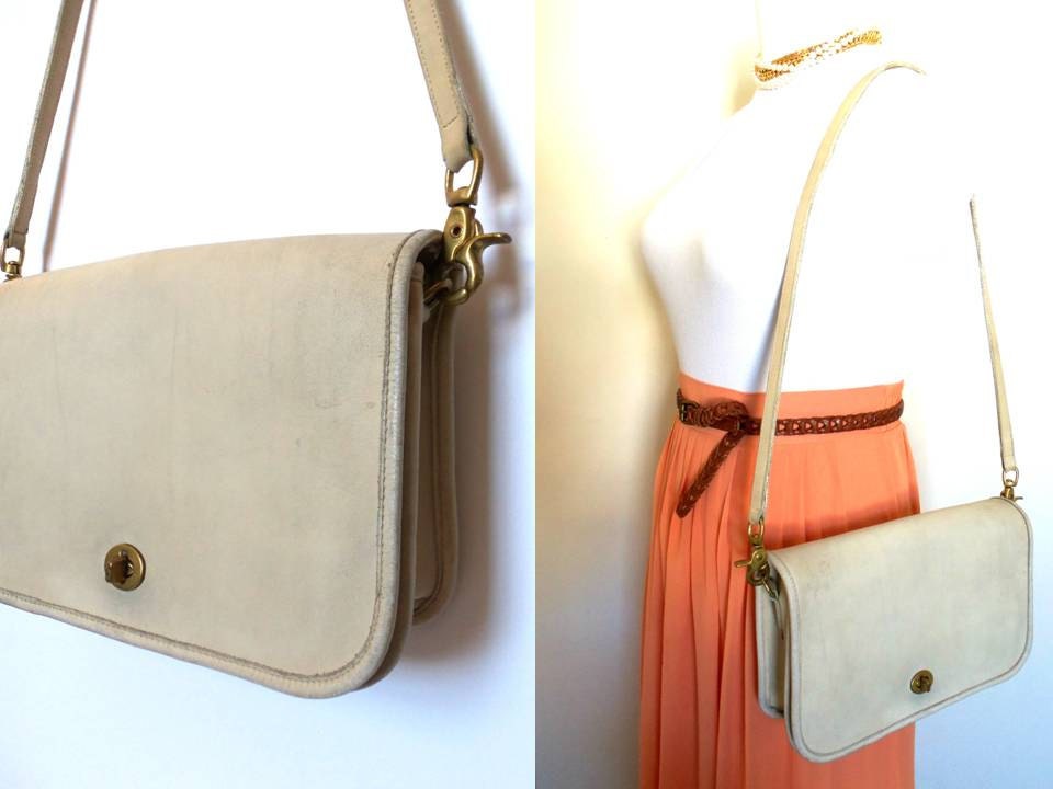 SALE Vintage Coach Convertible Clutch Bag, Hipster Leather Messenger Cream Retro Camera Bag Crossbody Purse Bonnie Cashin