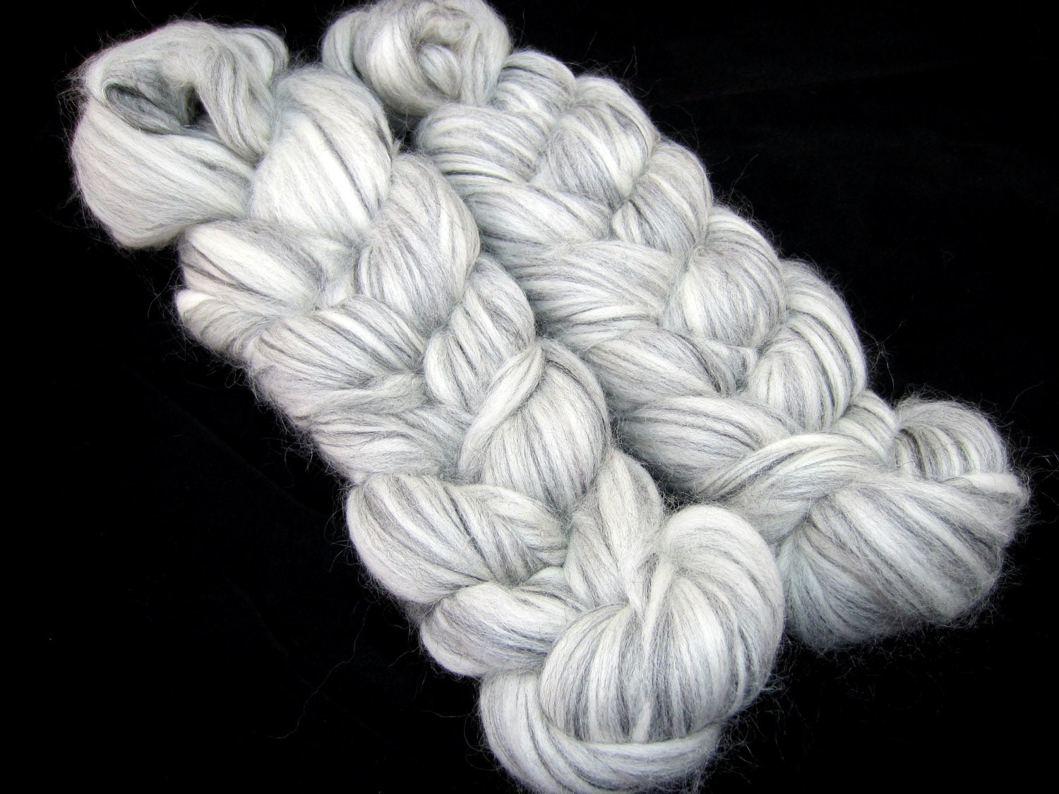6 oz "Smoke Rings" Wool Roving Braid Fiber for Spinning, blending, & more