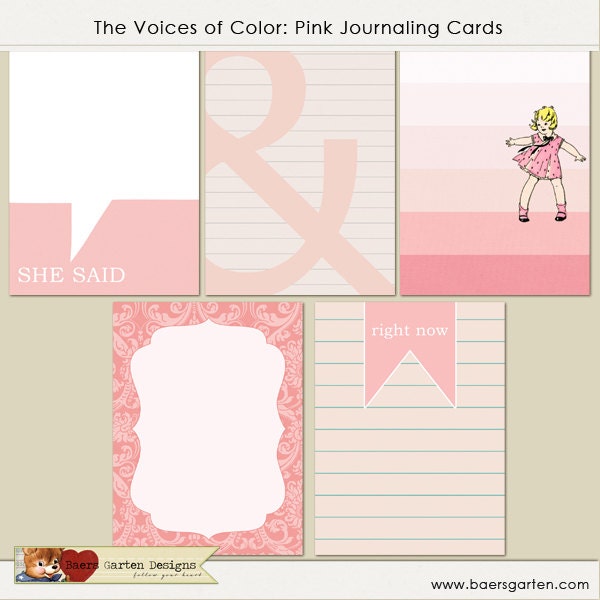 INSTANT DOWNLOAD - Printable Journaling Cards "The Voices of Color: Pink" - Project Life - Scrapbooking - Girl - Pink