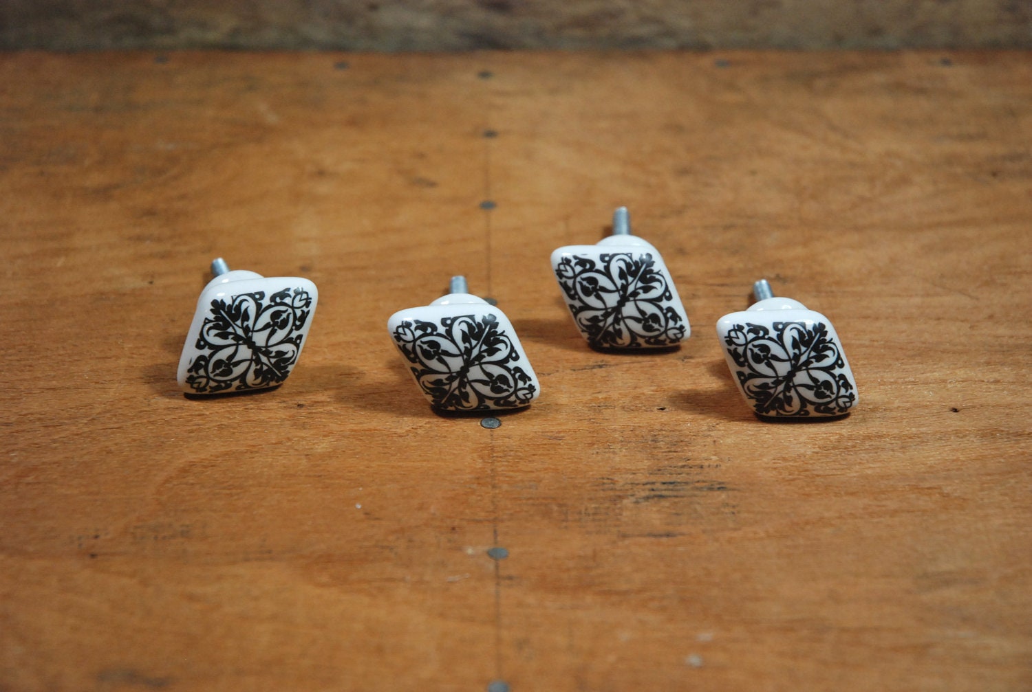 Anthropologie Inspired Porcelain Black & White Knobs / Set of 4