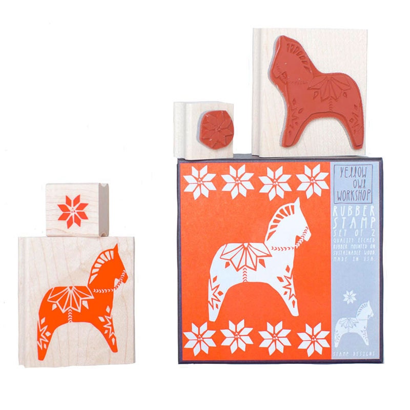 Yellow Owl Workshop Dala Horse and Flower Stamp Set